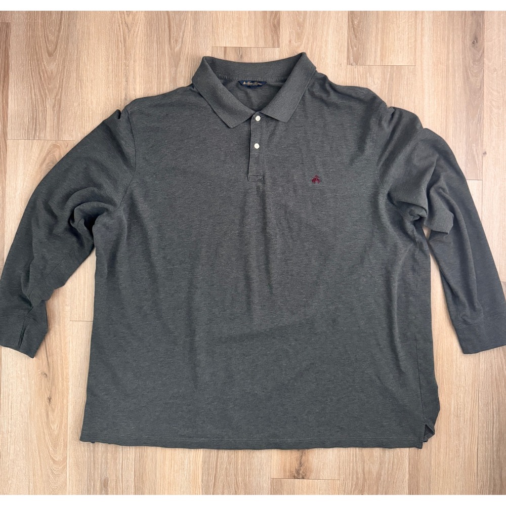 Brooks Brothers Mens 3XLT Supima Cotton Long Sleeve Polo Shirt Grey Heather